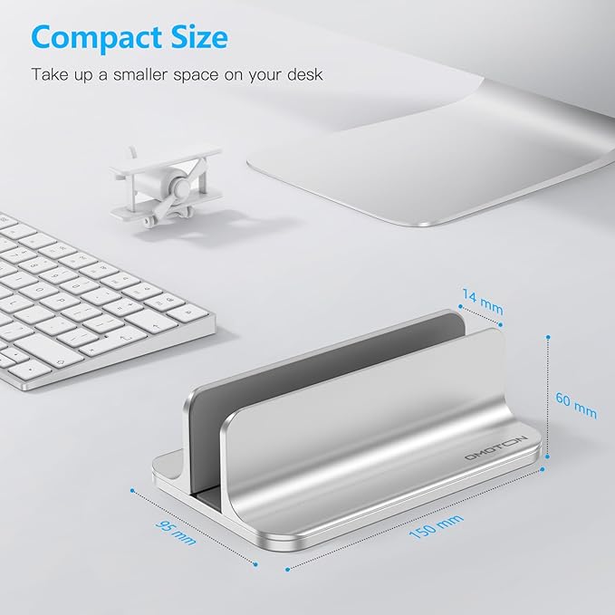 OMOTON Vertical Laptop Stand Holder, Adjustable Dock for MacBook, Silver | Aluminum Stand for MacBook Stand, Fits Chromebook & Gaming Laptops up to 17.3 in, Office Desk Organization, Space-Saving