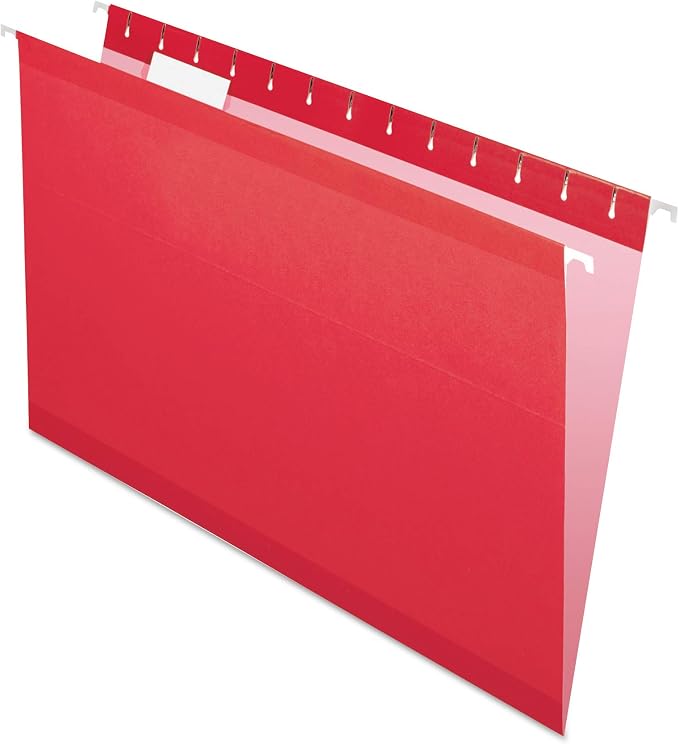 Pendaflex Reinforced Hanging File Folders, Legal Size, Red, 1/5 Cut, 25/BX (4153 1/5 RED)