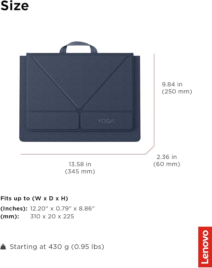 Lenovo Yoga Tote Sleeve Case for Laptops with 14-inch Display, Multi-Compartment Organizer with Convertible Stand, Lightweight Protective Polyester & Microfiber Sleeve, Cosmic Blue
