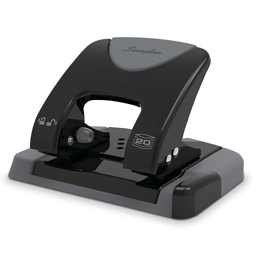 Swingline 2 Hole Punch, 20 Sheet Capacity Hole Puncher, Paper Punch, SmartTouch Low Effort Comfort Handle, Alignment Guide, Black & Gray (74135)