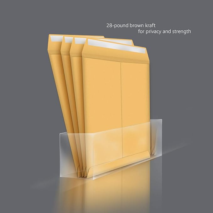 Amazon Basics Catalog Self Seal Mailing Envelopes for Documents, Peel and Seal, 9" x 12", Brown Kraft, 250-Pack