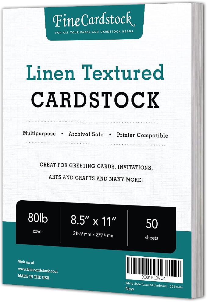 White Linen Textured Specialty Cardstock | Blank Thick 8 1/2 X 11 Heavyweight Card Stock for Wedding Invitations, Announcements, Greeting Cards | 80lb Cover (216gsm) | 50 Sheets