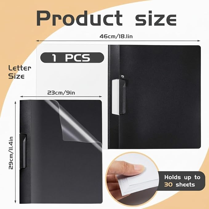 Maitys 1 Pack Durable Clear Report Covers with Clip 11 x 9 Inch Resume Portfolio Folder Letter Size Presentation Folder Transparent Front Report Blinder Interview School Business Student (Black)