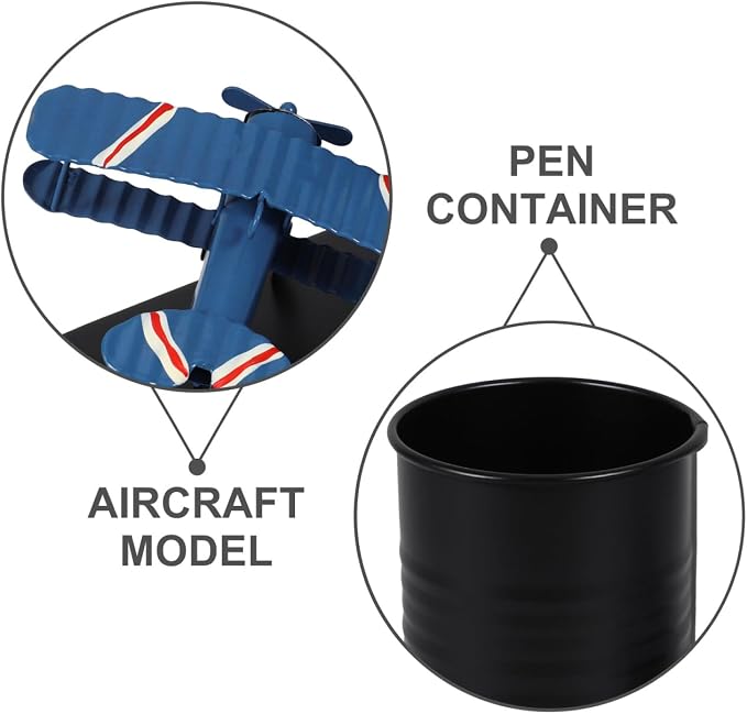 Aircraft Model Pen Holder 5.70X4.52X2.95In Desk Organizer with Stable Base Multi-Function Pen and Pencil Storage Container for Office Desktop Makeup Brush Holder