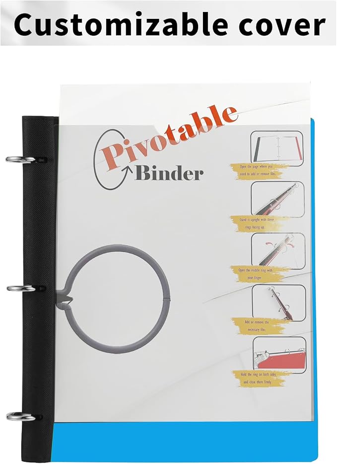 360 Degree Pivotable Binder, Upgraded 3 Ring Binder 1 inch, Flexible Binders 3 Ring, Foldable Three Ring Binders- Blue