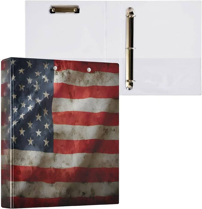 ALAZA 3 Ring Binder American Flag Us Patriotic Flag Clipboard Round Ring Binder Holds 1.5 Inch Three Rings Binder Heavy Duty Binders for School Office Supplies, 1Pack