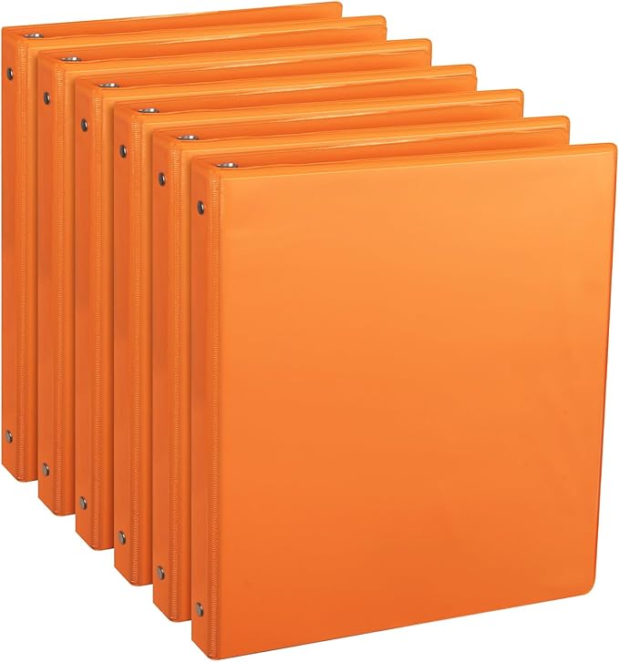 CIXILDTS 0.5-inch Round Ring Binder, Durable 1/2" 3 Ring Binder Fit Letter Size Paper, Orange, 6-Pack