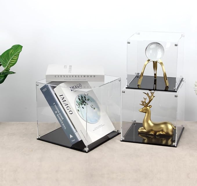 10x10x10Inch Self-Assembly Acrylic Clear Display Case | Acrylic Display Box Cube Collectibles Show Box, Removable Countertop Box for Collectible Helmet Basketball Home Organization