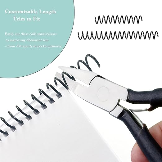 5-Hole Punch Square Paper Punch Manual Book Binding Machine with 20PCS 3:1 Pitch Plastic Spiral Binding Coils for Planners, Notebooks, Journals or Scrapbooks (Silver and White)