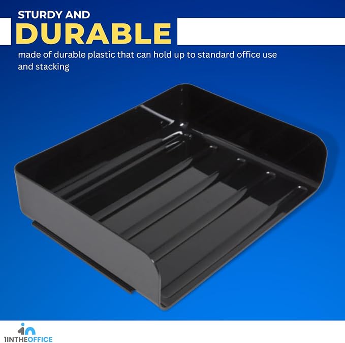 1InTheOffice Stackable Paper Tray, File Trays for Desk Stackable, Letter Tray Organizer, Side Load, Black, 2 Pack