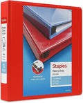 Staples Heavy-Duty 1.5-Inch D-Ring View Binder, Reinforced Spine, Holds Up to 350 Sheets, Red, for Office & School