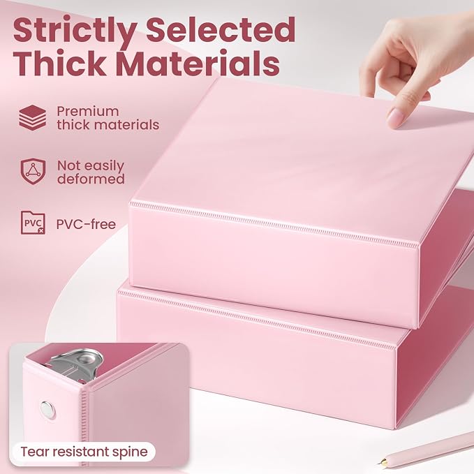 SUNEE 3 Inch Binders 3 Ring 6 Pack, Large 3" Clear View Three Ring Binder PVC-Free (Fit 8.5x11 Inches) for School or Office Supplies, Pastel Assortment
