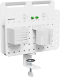 Mount-It! Desk Pegboard Organizer, 360 Rotation, White | Clamp-on desk storage with cup holder, pen holder, hooks & magnets for home office, workshop & crafting stations.