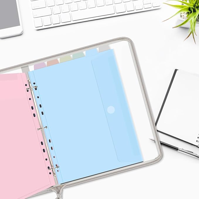 Uquelic Document Organizer, Soft PVC 3 Ring Binder with 12 Pockets | Colorful Zipper Binder with Dividers Letter Size, Large Capacity Cute Folder for School, Office & Home Use (Grey)