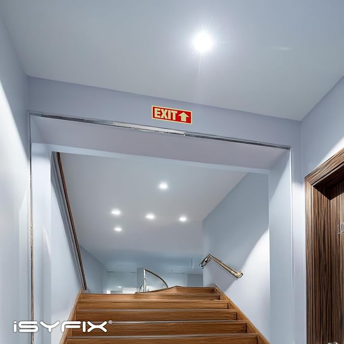 iSYFIX Exit Signs with Directional Up Arrow - 6 Pack 12x4 Inch Glow in the Dark for Business, School, Office, Warehouse - Durable 40 Mil Polystyrene, UV Laminated, Waterproof, Scratch & Fade Resistant