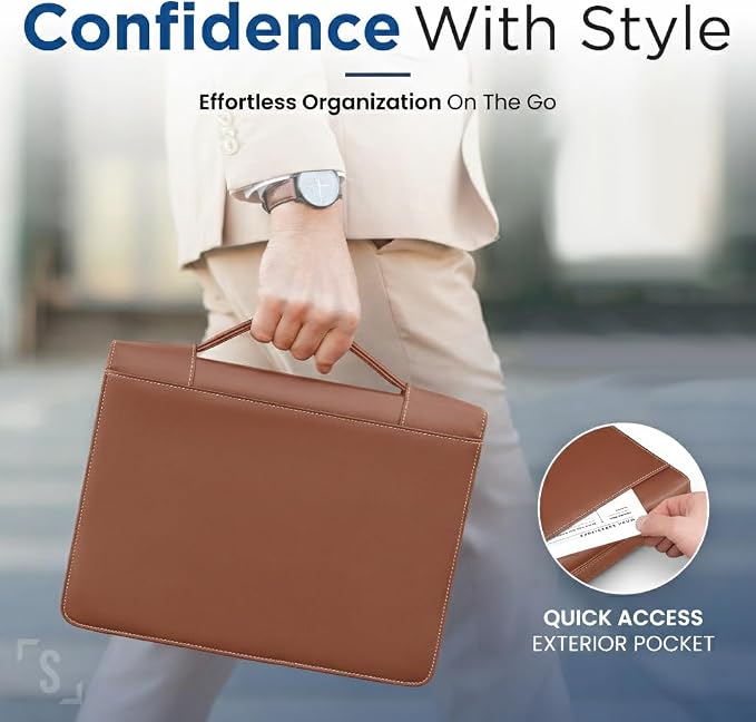 STYLIO Zipper Portfolio Binder with Carrying Handle | Removable 3-Ring Binder (1") w/Clipboard Padfolio | Organizer for Documents, iPad, Tablet, Phone, Notebook| Business Leather Folder for Men Women