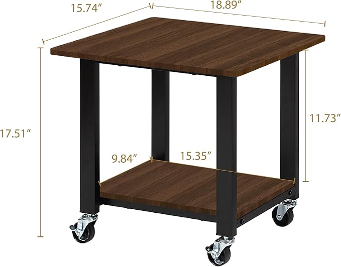 SunnyPoint 2-Tier Mobile Stand with Lockable Wheels — Printer Cart, Mini Fridge Stand, Portable Electronic Device & Projector Holder | Under Desk Storage Shelf for Home & Office, 18.9" x 15.75"