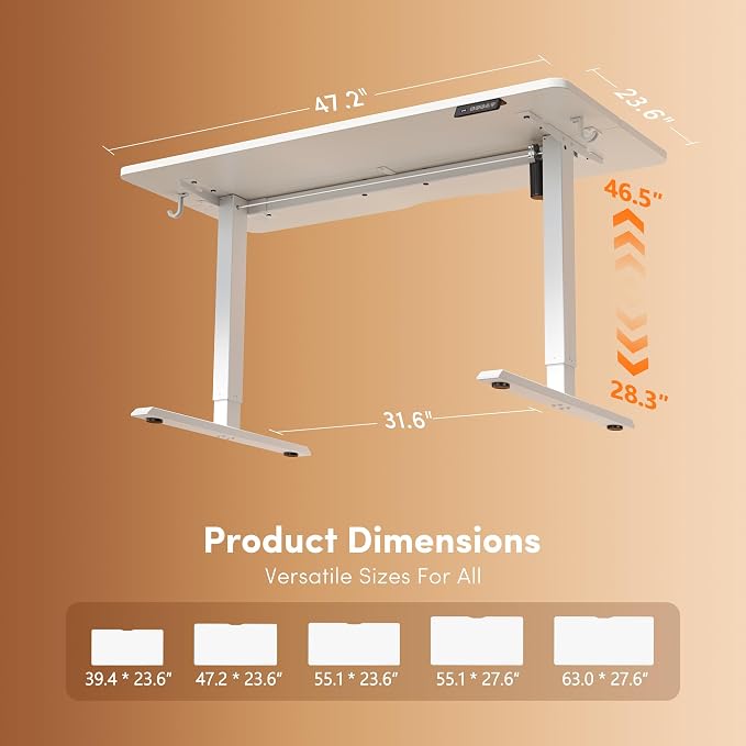 DESINO Standing Desk, 32 × 19 Inches Electric Height Adjustable, Sit and Stand Up, Computer Office Desk with Splice Board, White Frame/White TOP