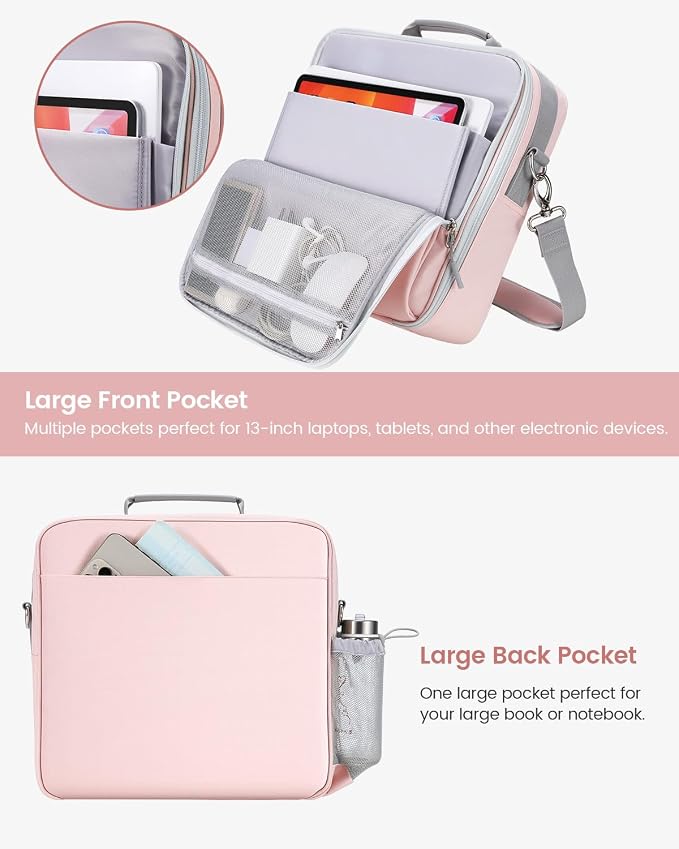 Zipper Binder 3 Inch D-Ring 3 Ring with Water Bottle Holder | Binder with Strap for School/Office, 700 Sheet Capacity-Multiple Pockets, Fit for 13" Tablet/Laptop, Pink