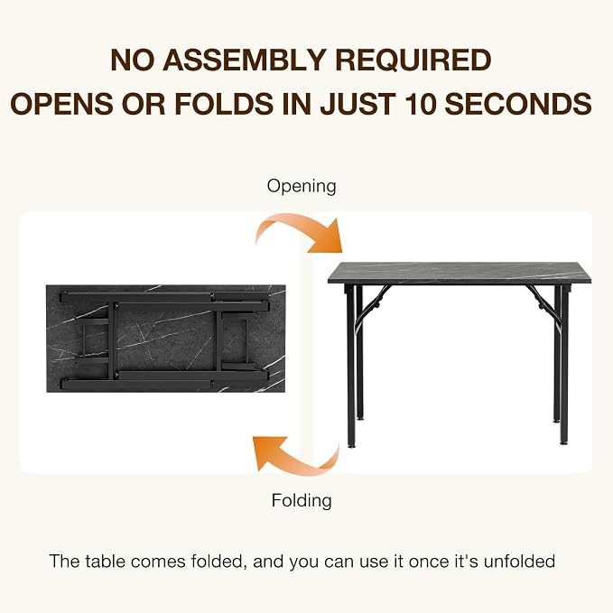 TEMI Small Computer Desk Folding Table - 43.3" Foldable Office Desk, No Assembly, Perfect for Small Spaces in Bedroom, or Apartment, Portable Mini Desk or Study Table Compact Design, Marble Greige