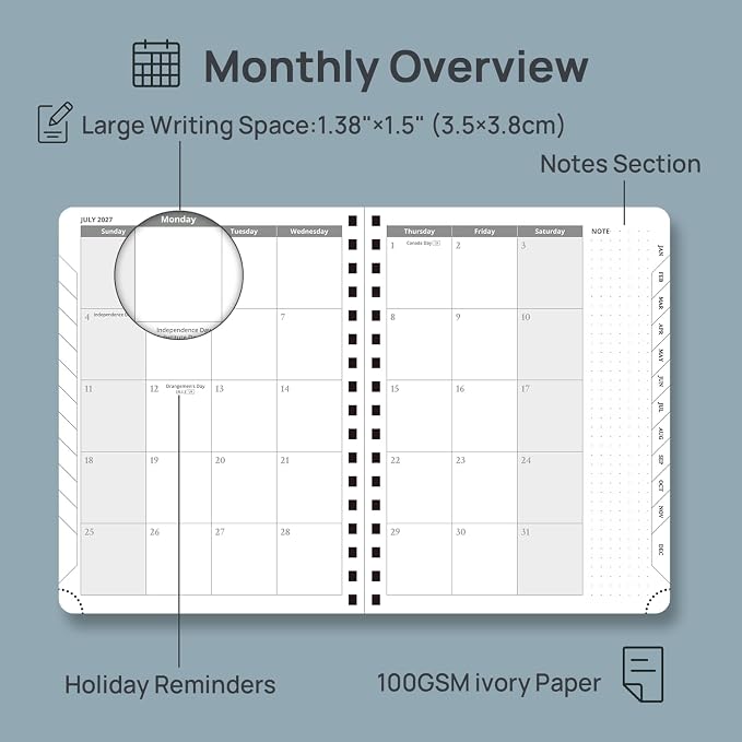 POPRUN 2027 Planner, 6.75" x 8.5" Weekly Calendar Book, Day Planner 2027