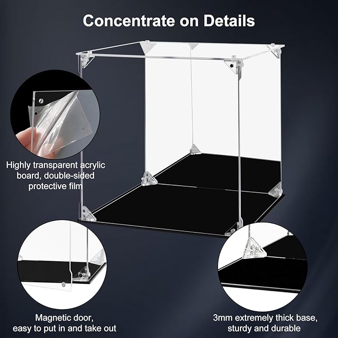 Acrylic Display Case Clear Action Figure Display Case with Mirrored Back, Dustproof Protection Display Box Alternative Glass Case for Collectibles Figures Models Doll Toys (10x10x10 inch, 25x25x25cm)