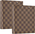 Brown Checkerboard B 3 Ring Binder with 2 Interior Pockets 1.5 inch Binders 3 Ring Heavy Duty Fit 8.5" x 11" Letter Size for Office School, 2 Pack