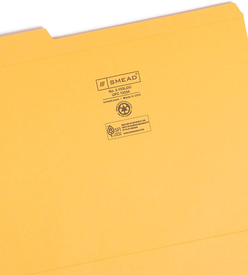 Smead File Folder, Reinforced 1/3-Cut Tab, Letter Size, Goldenrod, 100 per Box (12234)