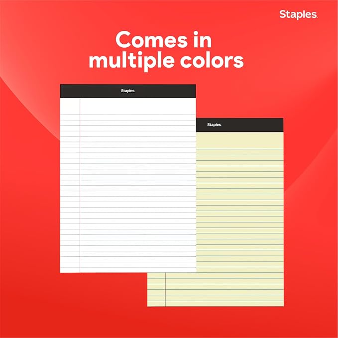 STAPLES Legal Pads, 8.5” x 11”, Wide Ruled, Perforated, 50 Sheets/Pad, 12‑Pack