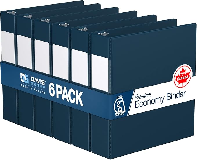 Premium Economy 6-Pack 3-Ring Binders for School or Office, D-Ring Binders, 2 Inch, Navy Blue
