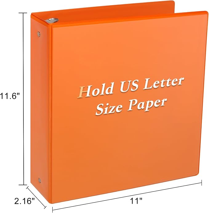 CIXILDTS 1.5-inch Round Ring Binder, Durable 1-1/2" 3 Ring Binder Fit Letter Size Paper, Orange, 6-Pack