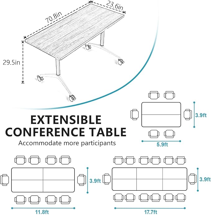 Goakwwuz Conference Room Table, Folding Conference Tables,Thicken Grey Tabletop,Flip Top Wooden Seminar Meeting Room Table for Conference Room Offices (2, Walnut, 70.8”)