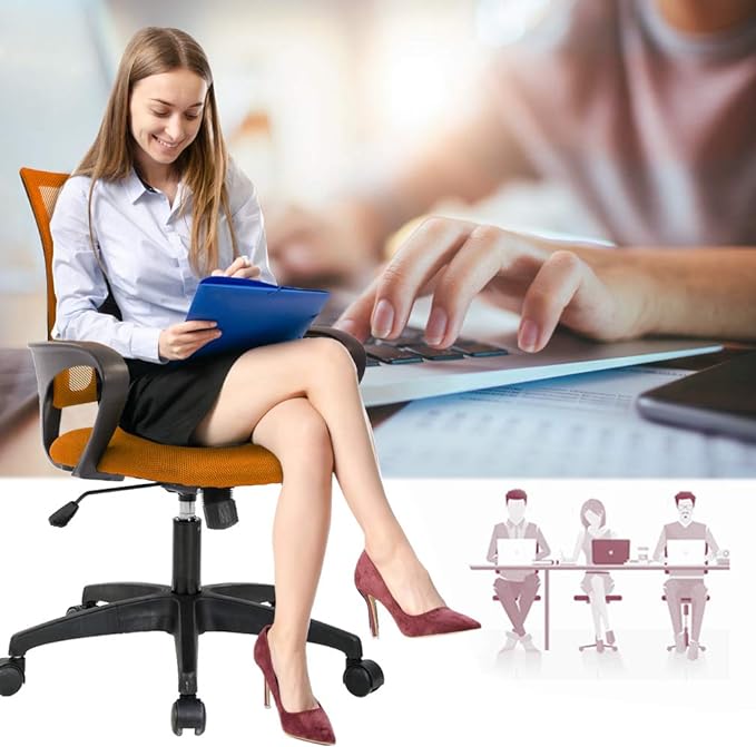 BestOffice Ergonomic Office Chair | Mid-Back Swivel Desk Chair | Orange | with Lumbar Support, Adjustable Height & Breathable Backrest | Sponge Seat & Rolling Wheels | for Home, Office | Pack of 1