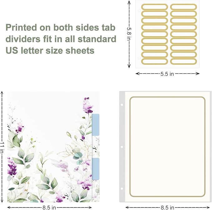 Rouidr 3 Ring Binder, 2 Inch Round Ring Binder Organizer with Clipboard, 5 Dividers Tabs, A4 8.5 x 11 Inch Paper & Clear Sleeves for School, Office Supplies, Wisteria
