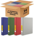 BAZIC Products 1" Color 3-Ring Binder, Round Ring, 2 Pockets, 24-Case | round rings, 1 in Assorted Color 3-ring binder, 2 inside pockets, holds up to 175 sheets, Durable poly cover