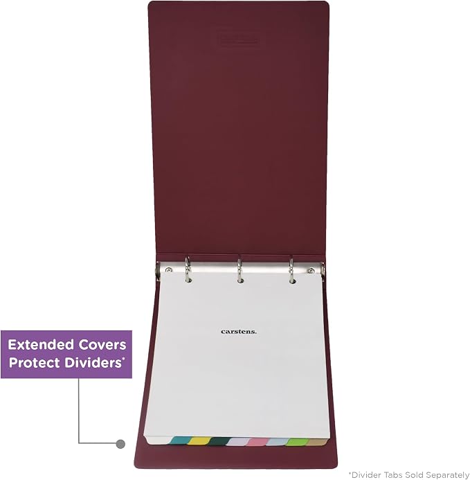 Carstens 3-Inch Heavy Duty 3-Ring Binder - Top Opening, Wine, Durable Plastic, Precision No-Gap Rings, Waterproof Cover, No Pockets, Holds 400 US Letter Sheets, BPA-Free, Made in USA (1753-3R)