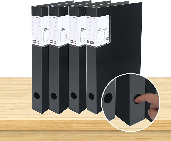 4 Ring Binders 0.8 Inch D Ring,4 Pack D Ring Binder A4,4 Ring（Black）