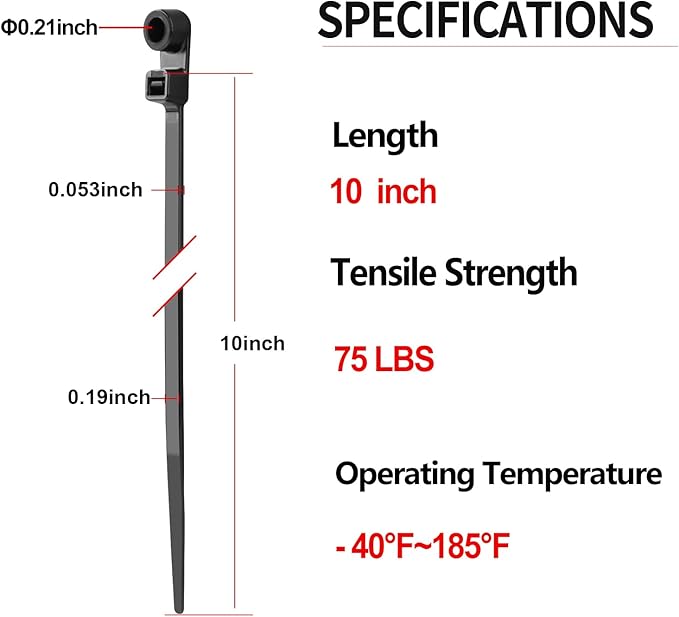 MasiStranth 1000 PCS 10 inch Black Zip Ties with Screw Hole 70lbs Mountable head Cable Ties Straps Multipurpose Heavy Duty Nylon Cable Zip Ties with Screw Mounting Hole