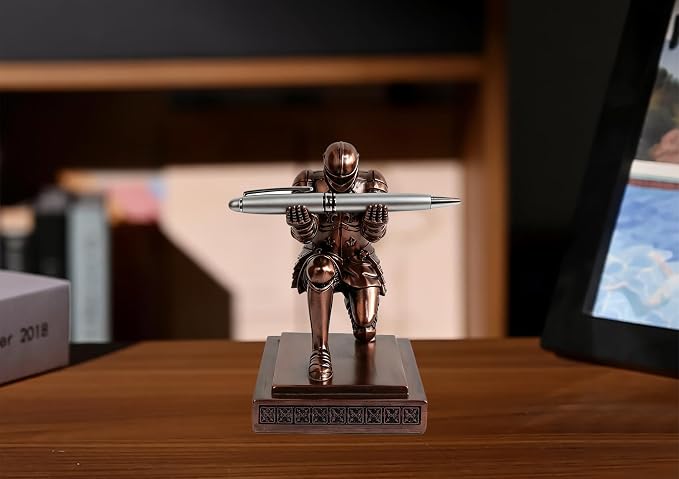 Soldier Executive Knight Pen Holder Personalized Desk Organizers Copper | Desk Accessory Pen Stand for A Gift - Decorative Resin Pencil Holders Desk Organizer For Men