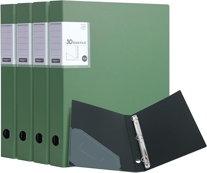 3 Ring Binders,4 Pack D Ring Binder A4 for School, Office(Green)