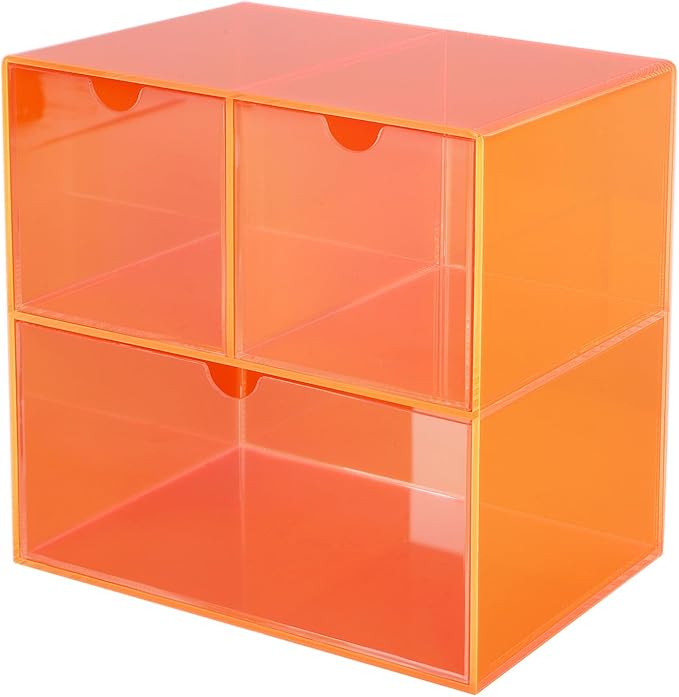 Gelite Desk Organizer with 3 Storage Drawers for Makeup Office Acrylic Desktop Drawer Organizer for Vanity Office Organization and Storage Box, Neon Orange