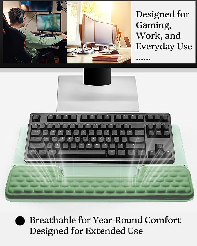 Wrist Rest for Computer Keyboard, 2 in 1 Keyboard Wrist Support Pad, Memory Foam Keyboard Riser Holder Lift Tray with Wrist Pad for Easy Typing for Office Desk, Home, School (Square Green)