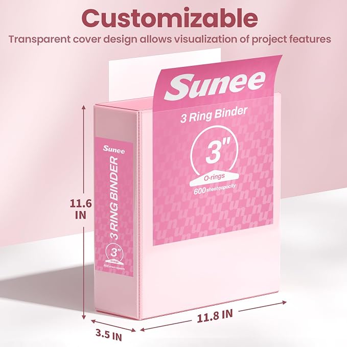 SUNEE 3 Inch Binders 3 Ring 6 Pack, Large 3" Clear View Three Ring Binder PVC-Free (Fit 8.5x11 Inches) for School or Office Supplies, Pastel Assortment