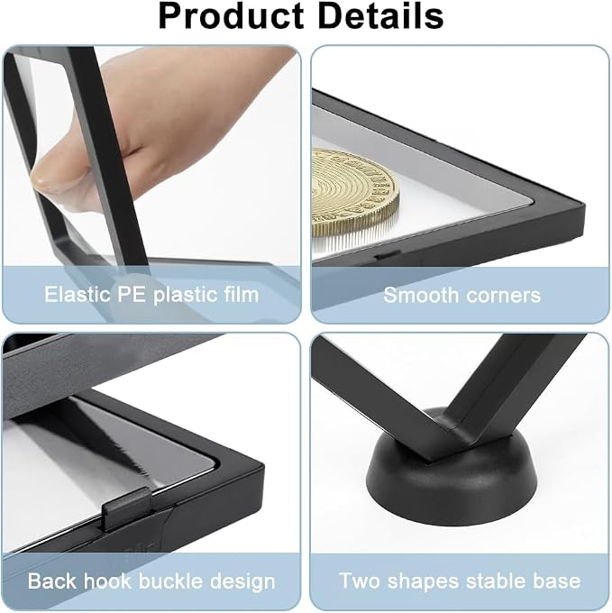 RETON 40 Pack 3D Floating Frame Display Case with Bases, Challenge Coin Display Holder Stands, Large Suspension PE Transparent Jewelry Storage Boxes for Medallions Specimen Stamps