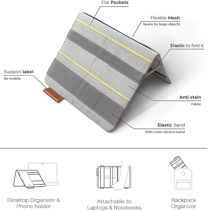 FOLD Portable TECH Organizer attachable to your Devices | Desk Sleeve | Gadget case | Working from Home Essentials | Laptop accessories | Backpack Insert | Portfolio |