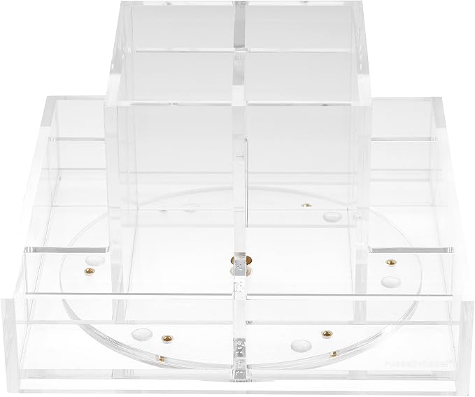 russell+hazel Acrylic Carousel Pen Holder for Desk, Clear, 4 Compartments | Keeps pens, pencils & small supplies sorted in a revolving caddy. Four clear acrylic compartments with polished edges.