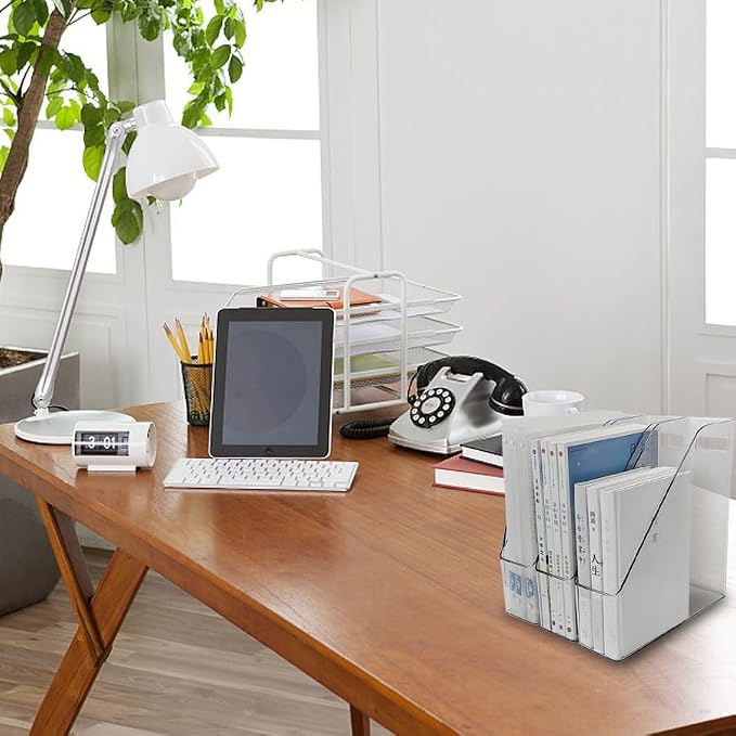 6Pcs Clear Acrylic Magazine File Holder Paper Document Organizer | Vertical File Folder Divider Box, Desktop Supplies Label Pockets Shelves Case,for Office Home School Desktop Stationary