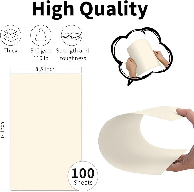 8.5 x 14 Ivory Cardstock 110lb, Goefun Heavy Weight Legal Paper 100 Pack, Cream Legal Size Cardstock for Printing, Crafts, Drawing, Posters, Menus, Covers, Long Forms
