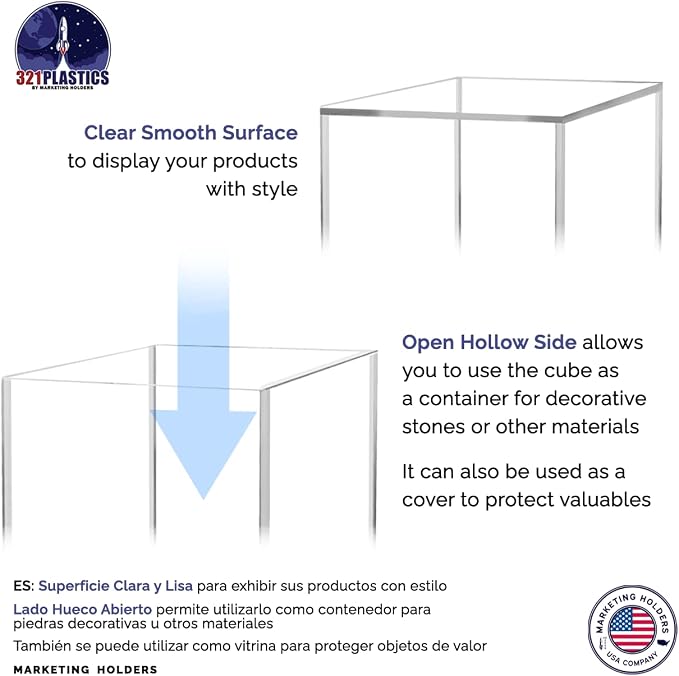 6" Clear Acrylic Dust Cover Square Cube Office Product Storage Plastic Display Riser No Lid for Small Collectibles Cake Stand for Wedding Receptions and Events by Marketing Holders