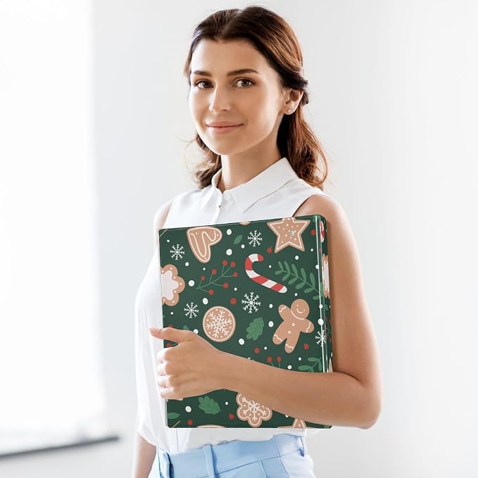 Christmas Gingerbread Snowflakes 3 Ring Binder with 2 Interior Pockets 1.5 inch Binders 3 Ring Heavy Duty Fit 8.5" x 11" Letter Size for Office School, 2 Pack